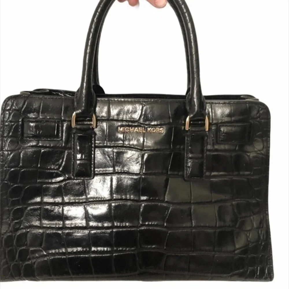 MICHAEL KORS black embossed leather tote bag